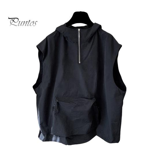 

Мужской летний жилет с капюшоном на молнии и половиной планки без рукавов в стиле хип-хоп, жилет, однотонный быстросохнущий жилет с большими карманами 2XL чёрный