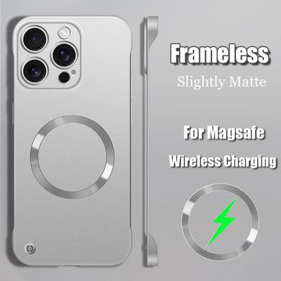 For Magsafe Frameless Phone Case For iPhone 16 Pro Max Magnetic Magsafing Cover For Apple 15 Pro Max 14 13 12 Pro Wireless Charging Borderless Cover