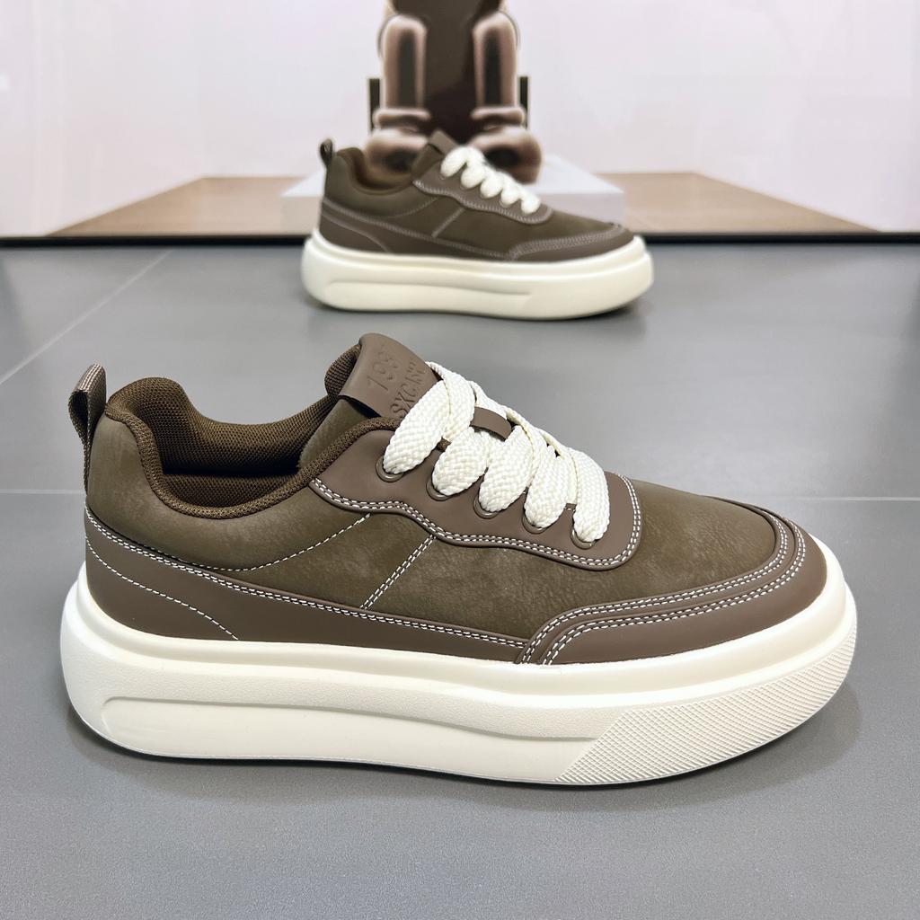 Leather men's shoes 2026 winter velvet thick soles increase height versatile student sports and leisure shoes retro board shoes cotton shoes tide