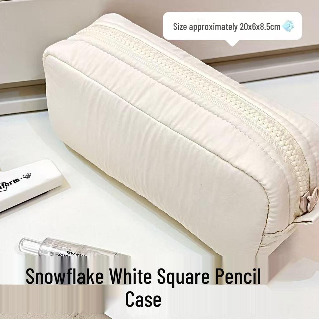 Korean Style Solid Color Cute Square Pencil Case - Large Capacity for Students