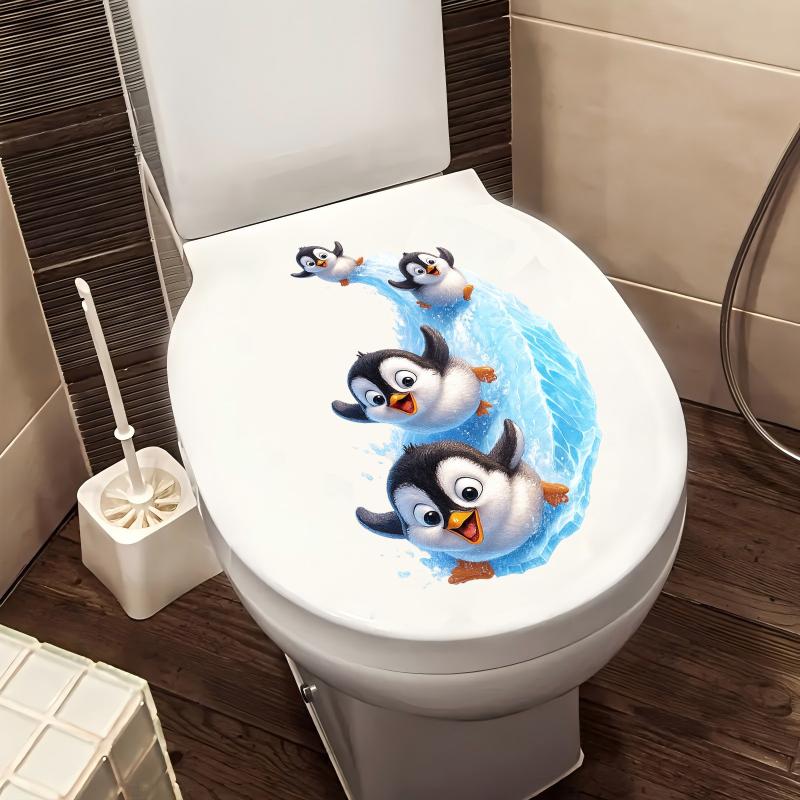 

Cute Sliding Penguins Toilet Decoration Sticker Waterproof Self-Adhesive Bathroom Home Wall Decal 30X20cm