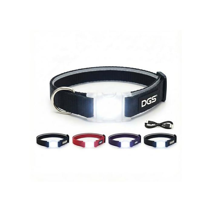 Collier lumineux à LED pour chien - Dog Gone Smart - Rechargeable - Noir - Taille L (45,7-63,5 cm) - Nylon résistant