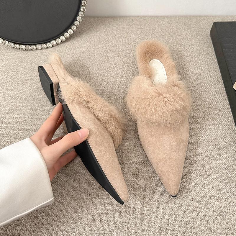 Fashion Aphixta New Warm Winter Slippers Suede Pointed Toe Slipper Low Heel Furry Shoes Indoor Hair Slides zapatos de mujer pantunflas