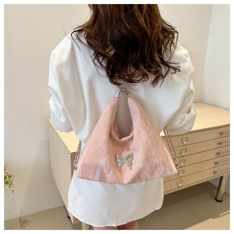 Women's Faux Leather Bucket Bag, Double Strap Butterfly Texture Shoulder Crossbody Purse, Soft Handbag with Phone Pocket