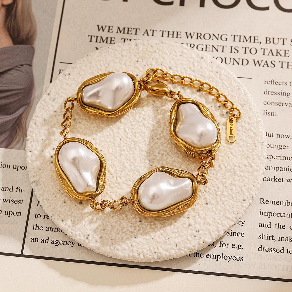 Yingtai Vintage Barokowa Bransoletka z Pereł - Stal Nierdzewna i Tytanowa z Pokryciem Złotem 18k, Nieblaknąca, Drobno Polerowana dla Kobiet