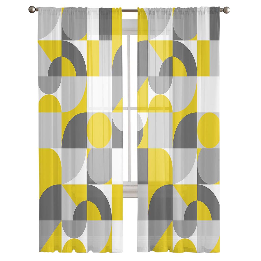 Nordic Retro Medieval Geometry Tulle Curtains For Living Room Bedroom Voile Sheer Curtain Window Home Decor Drapes