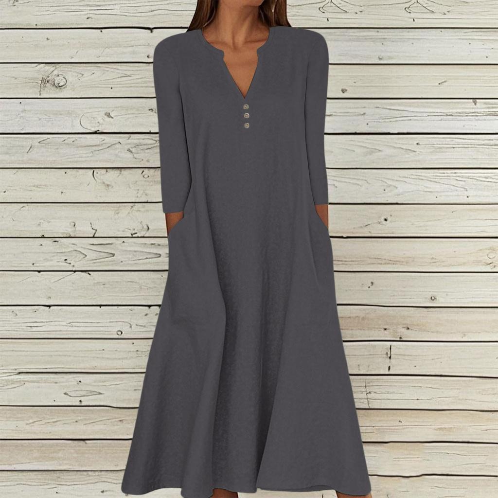 Rochie de damă casual și la modă cu gât rotund, fără mâneci, de lungime medie