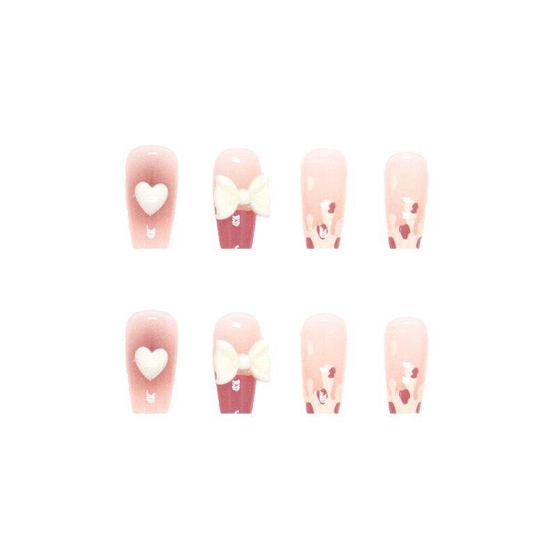 Gentle Blush Gradual Change Manicure Pink Girl Sweetheart Wearing Nail Three-Dimensional Bow Love Manicure Piece