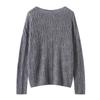 Korean Style Women's Cashmere Lyocell Round Neck Hollow Knit Sweater