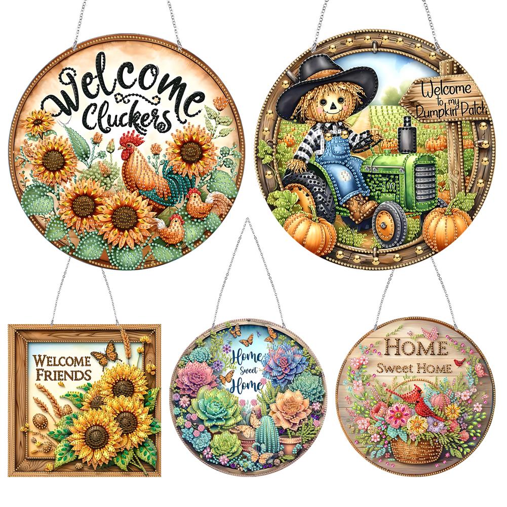 Acrylic Diamond Painting Home Decor 5D DIY Diamond Painting Dots Pendant Rhinestone Diamond Art Window Pendants for Window Decor