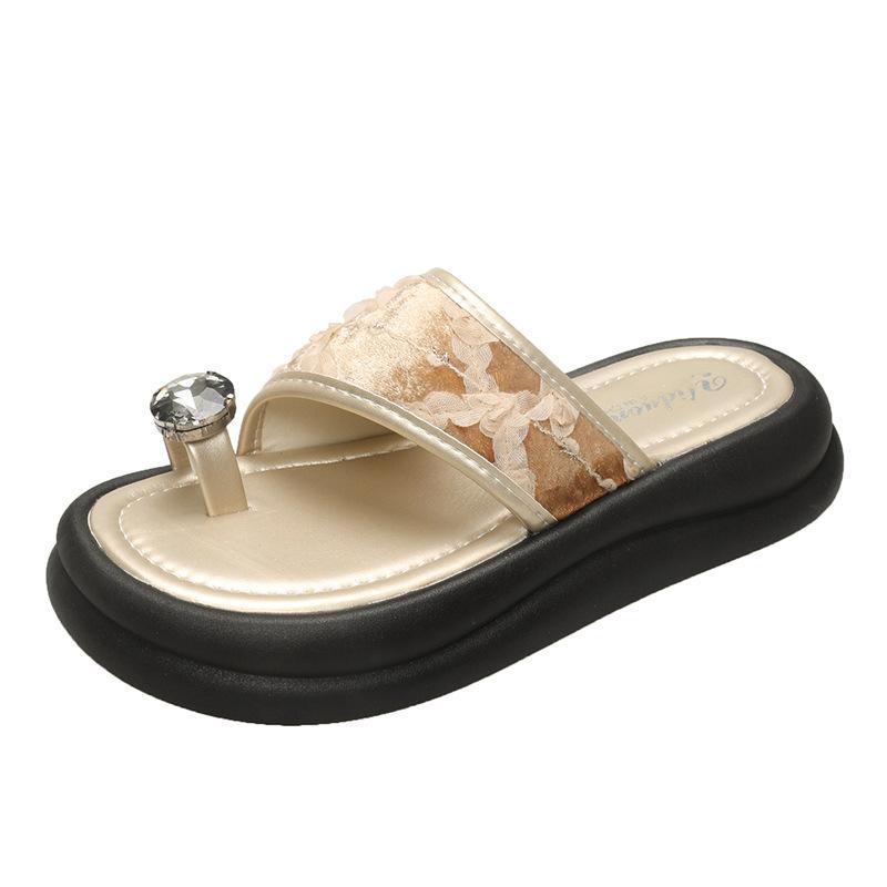 Casual, fashionable and comfortable one-word drag women's 2025 summer new thick-soled heightening toe slippers women wear sandals tide