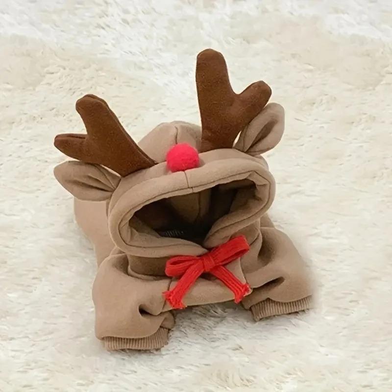 Christmas Reindeer Hoodie for Small Medium Dogs Warm Woven Polyester Holiday Costume Sweatshirt