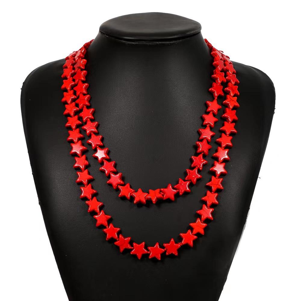 

Vintage Style Handmade Red Turquoise Stone Beaded Necklace Long 1.2 Meters Cylindrical Beads Boho Ethnic Layering Statement Necklace Original