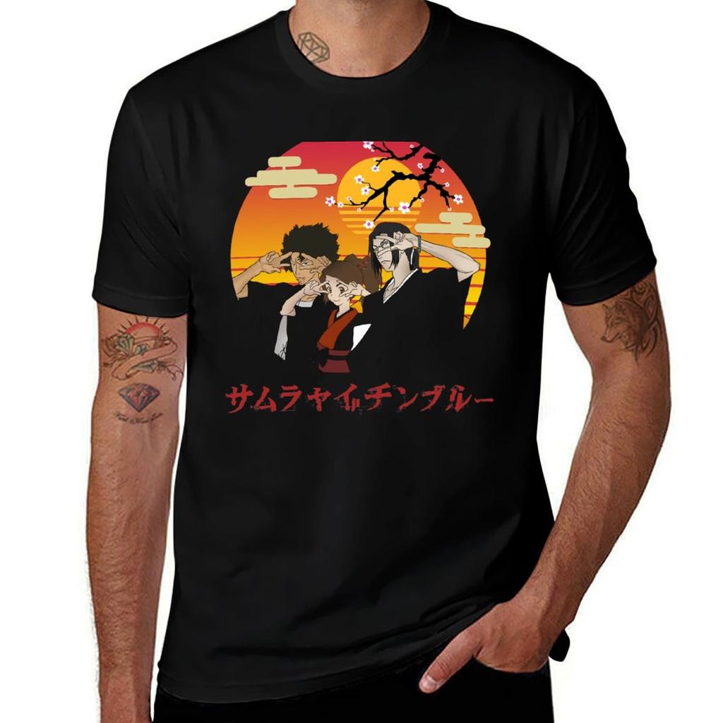 Fuu Mugen Jin Champloo Sonnenuntergang Vintage T-Shirt Basic Einfaches Design Kurzarmshirt