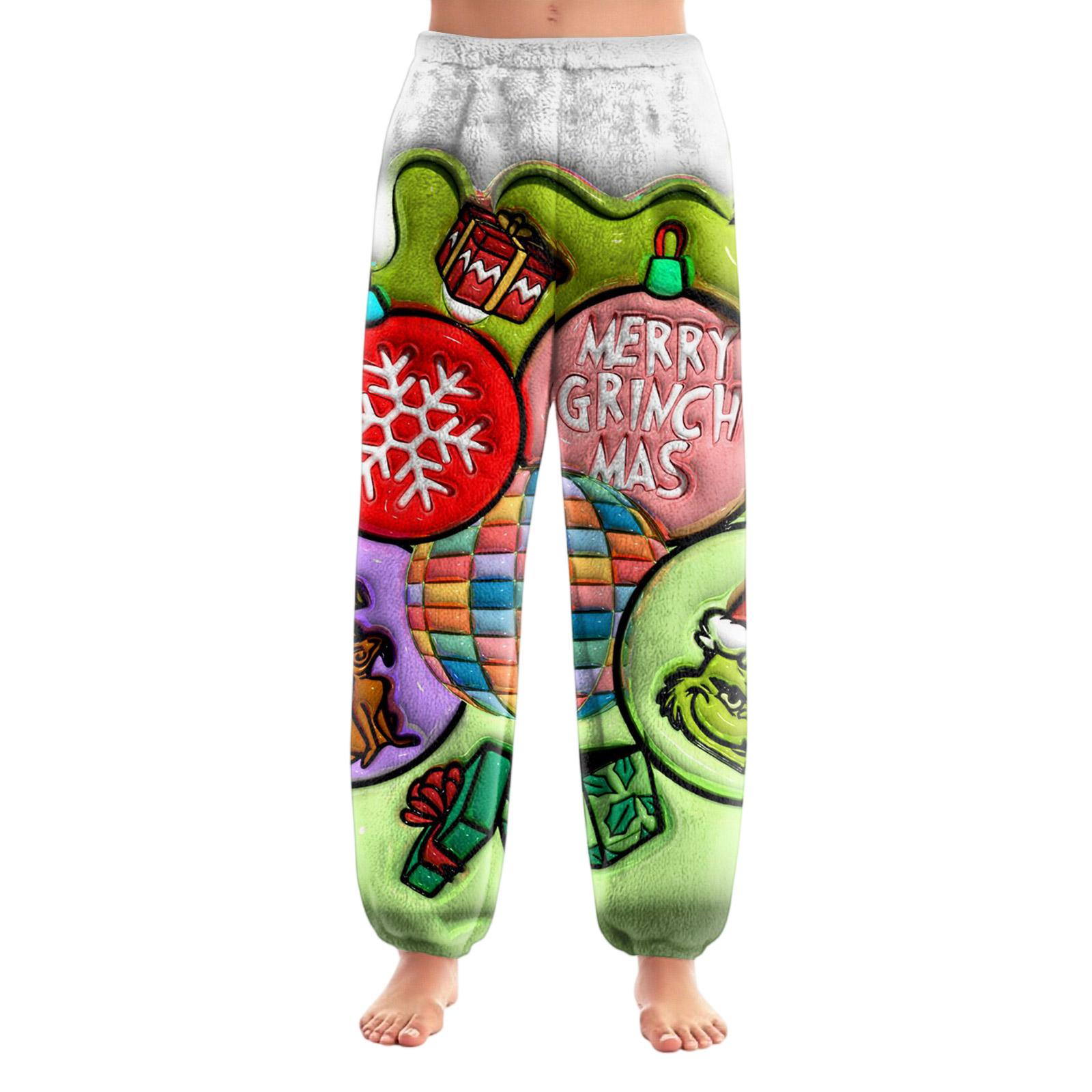 

Женские брюки с рождественским принтом, манжетами на кулиске, повседневные брюки и пижама XXL зелёный