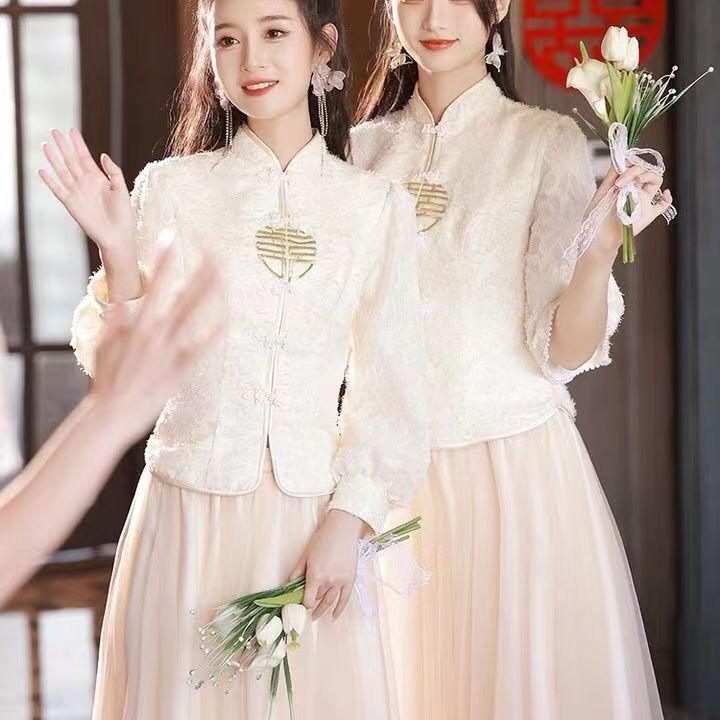 Neues Brautjungfernkleid im chinesischen Stil - Champagnerfarbenes, figurbetontes Design für alle Jahreszeiten