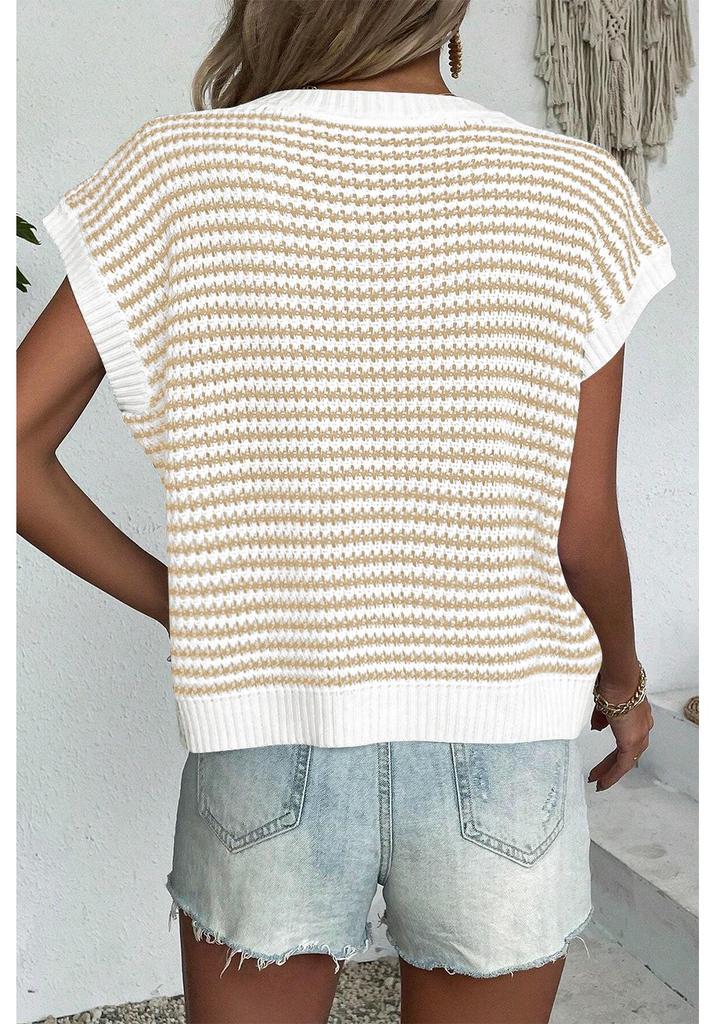 European New Fashion Striped Knitwear: Casual Color Block Batwing Sleeve Round Neck Sweater (2025)