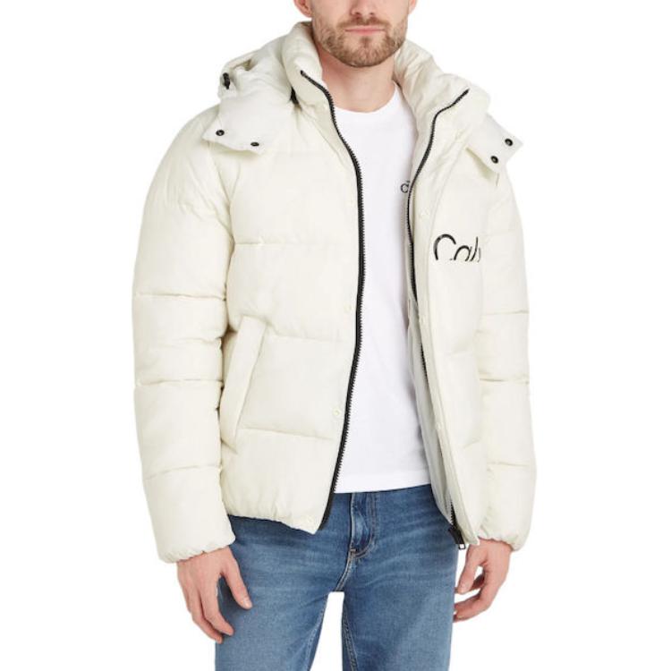 Calvin Klein Hooded Letter Print Zipper Long Sleeve Jacket Men Jackets White J30J323708-YBI