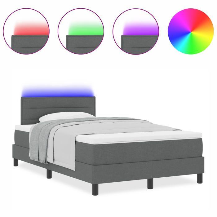 VidaXL Lit à ressorts avec matelas et LED gris foncé 120x200 cm tissu 3342122