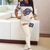 Women's 2-Piece Shirts & Long Pants Set Short Sleeve Printed T-Shirts Sport Pants