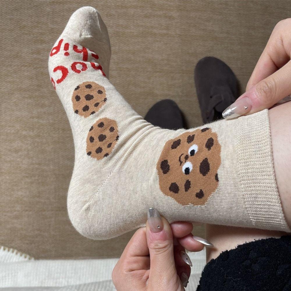 4Pairs Cotton Cartoon Short Socks Cheese Mid-calf Socks Comfortable Women's Stockings Female