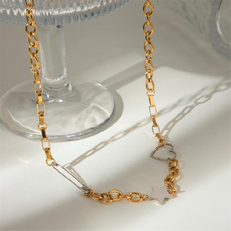 Stylish Stainless Steel Necklace Adjustable Neck Jewelry Featuring Five-pointed Star and Love Heart for Special Occasion