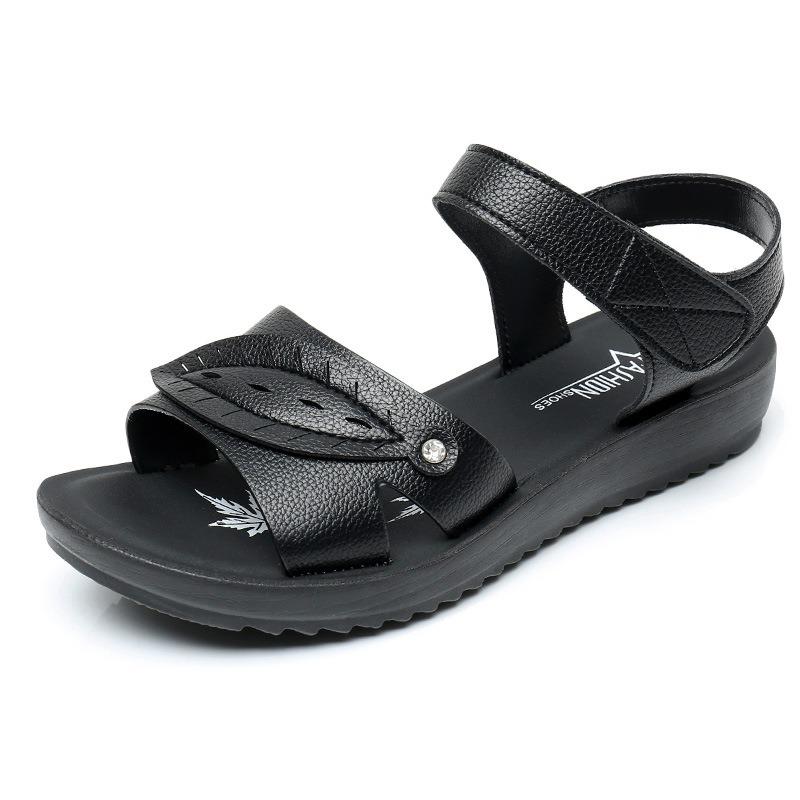 Sandals Women's Summer Flat Heel Soft Sole Comfortable Non-slip Medium Flat Sole In the Elderly Women's Shoes Elderly Shoes