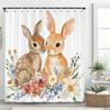 Easter Bunny Shower Curtain, Rustic, Cute, Eggs, Flowers Bathroom Decorative Curtain, Printed Fabric Shower Curtain With Hooks