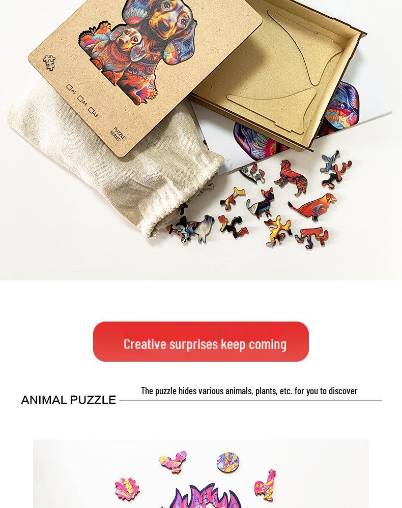 Irregular Animal Wooden Jigsaw Puzzle - Christmas Reindeer Toy