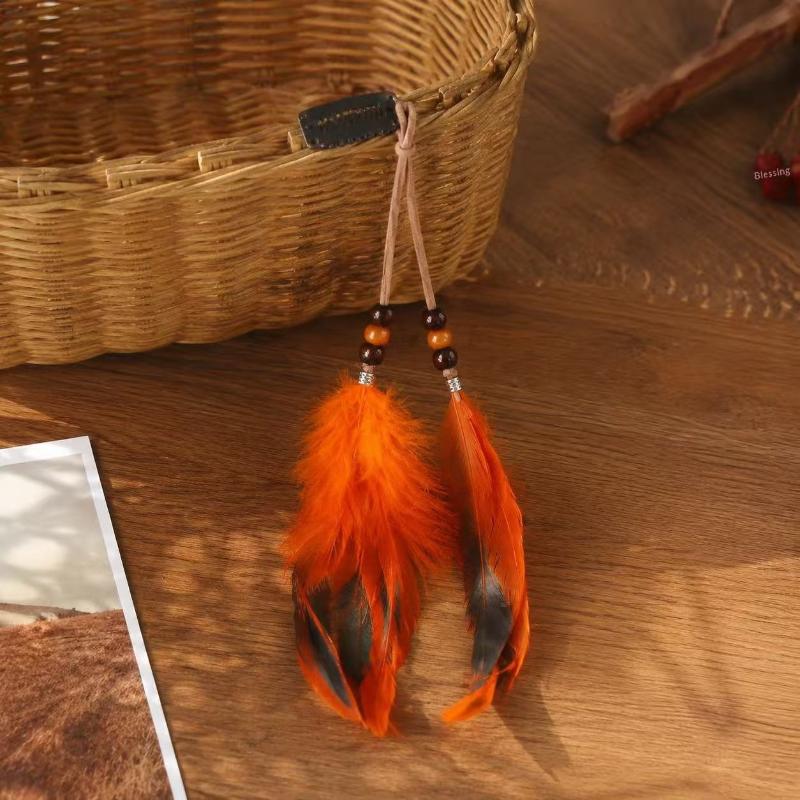 Vintage Feather Hair Accessory, Long Bohemian Fringe Headband With Beads, Handmade Festival Hair Clip For Women