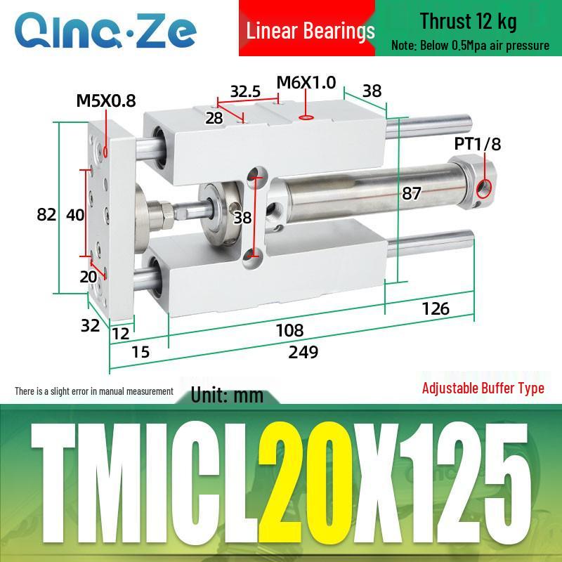 Triple-Rod Cylinder with Guide Bracket and Buffer TMICL/TMICM 12/16/20/25-50/75/100