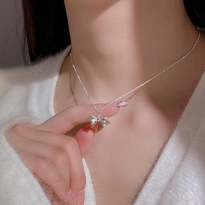 Collier en argent sterling S925 avec nœud papillon, chaîne de clavicule de haute qualité, tendance et tendance pour filles