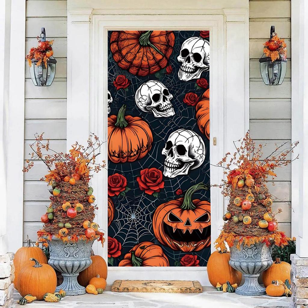Halloween Pattern Stretch Carpet Fabric Door Cover - Easy Installation