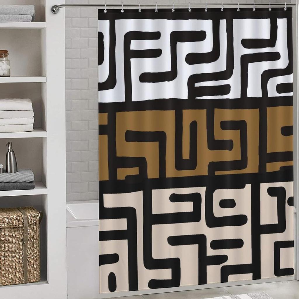 African Mudcloth Shower Curtain, Bohemian Modern Abstract Geometric Print Tribal Africa Ethnic Pattern Boho Brown Waterproof