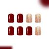 24pcs Glossy Red Glitters Press On Nail Short Square Styles Durability Fake Nail For Christmas And New Year Party