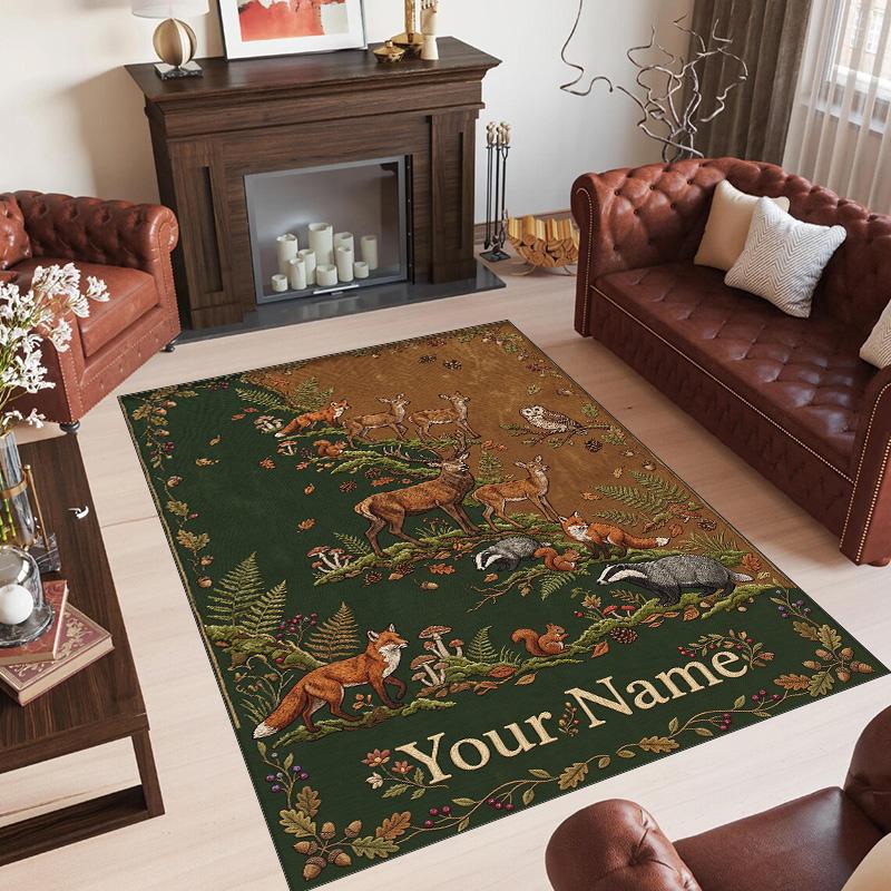Animals Theme Crystal Velvet Floor Rug Personalized Custom Name Text Warm Carpet Home Decoration