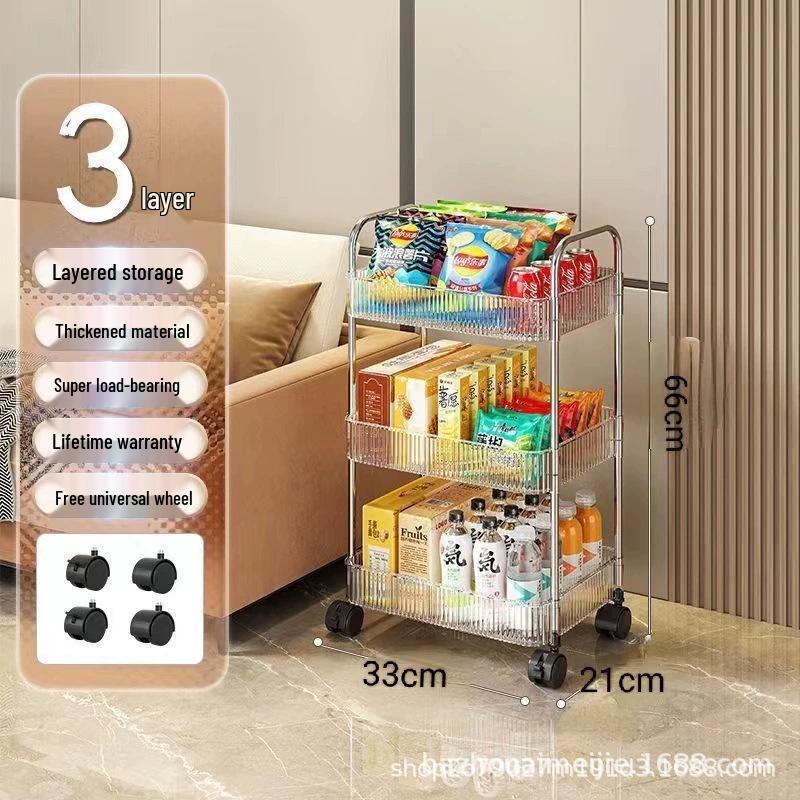 Clear Acrylic Mobile Snack and Storage Rack: Multi-layer, Small, Floor-Standing for Living Room or Bathroom