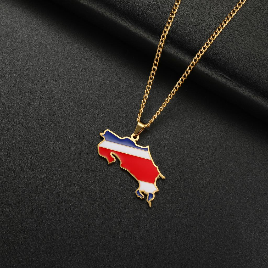 EUEAVAN Drip Oil Costa Rica Map Necklace For Women Stainless Steel Costa Rica Flag Pendant New Charm Fashion Party Jewelry Gifts