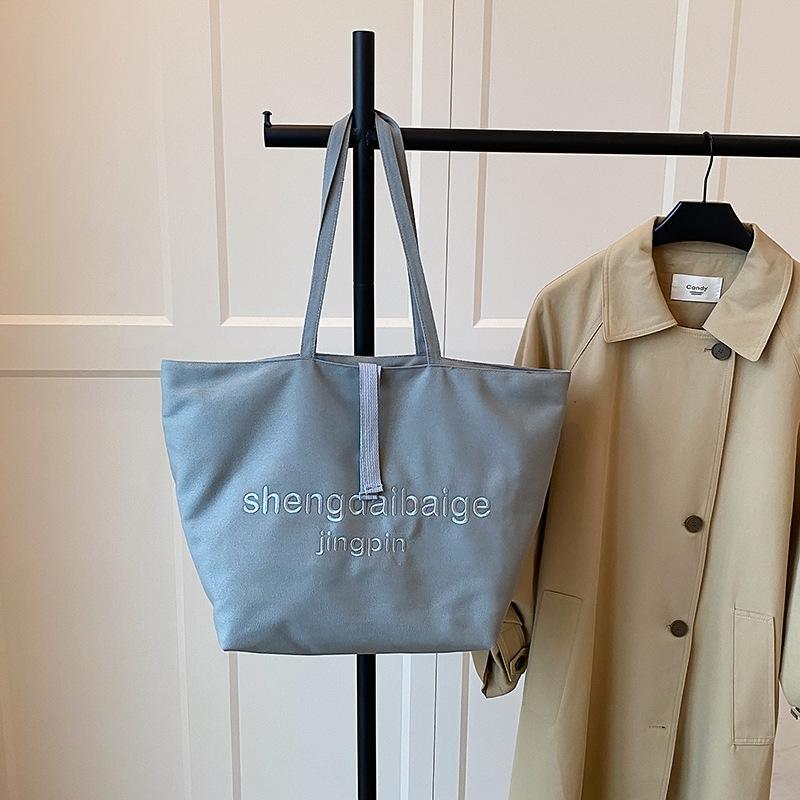 

Холщовая большая вместительная новая универсальная простая повседневная сумка-тоут на одно плечо для студентов колледжа, для учебы и работы, женская серый