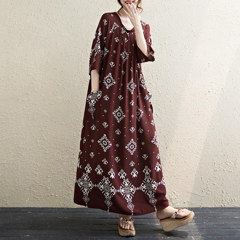 Maneca scurta Marime mare Bumbac vintage floral nou in rochii pentru femei rochie lejera lunga de vara