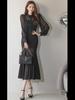 Korean Style Women's Autumn 2023 Slim Fit Ruffle Hem Dress