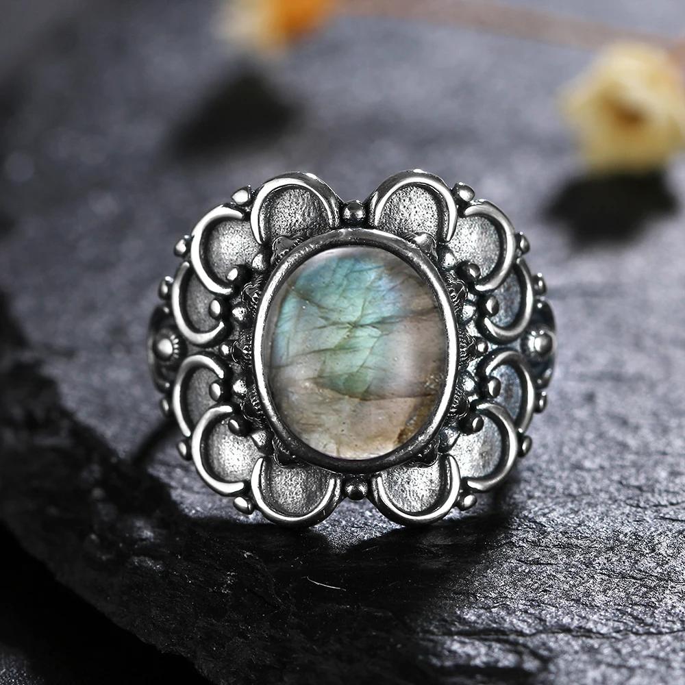 Natural 8*10MM Lapis Lazuli Finger Ring  Rings for Women Gift S Silver Flower Shaped Ring