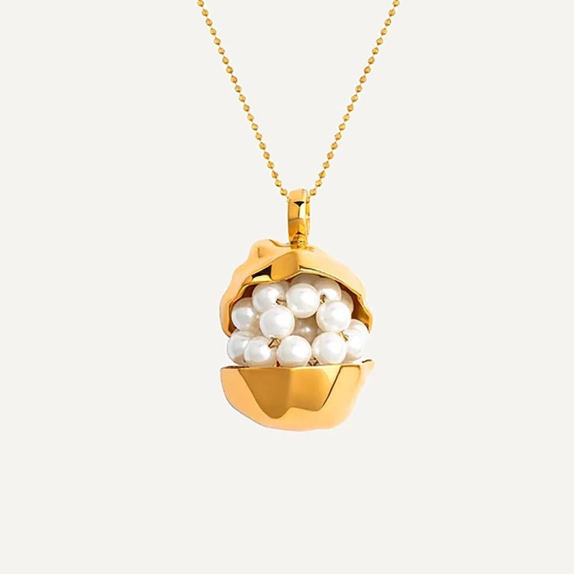 

Fashion Round Filled Pearl Pendant Necklace for Women Gold Plated Round Bead Chain Choker Necklace Wedding Party Jewelry золотий