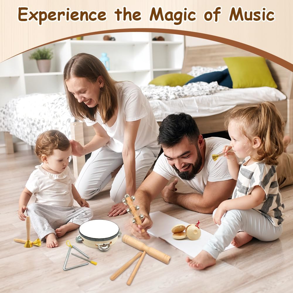 Children Musical Instrument Toys Montessori Natural Wooden Drum Harmonica Orff Instrument Kindergarten Music Play Learning Toys