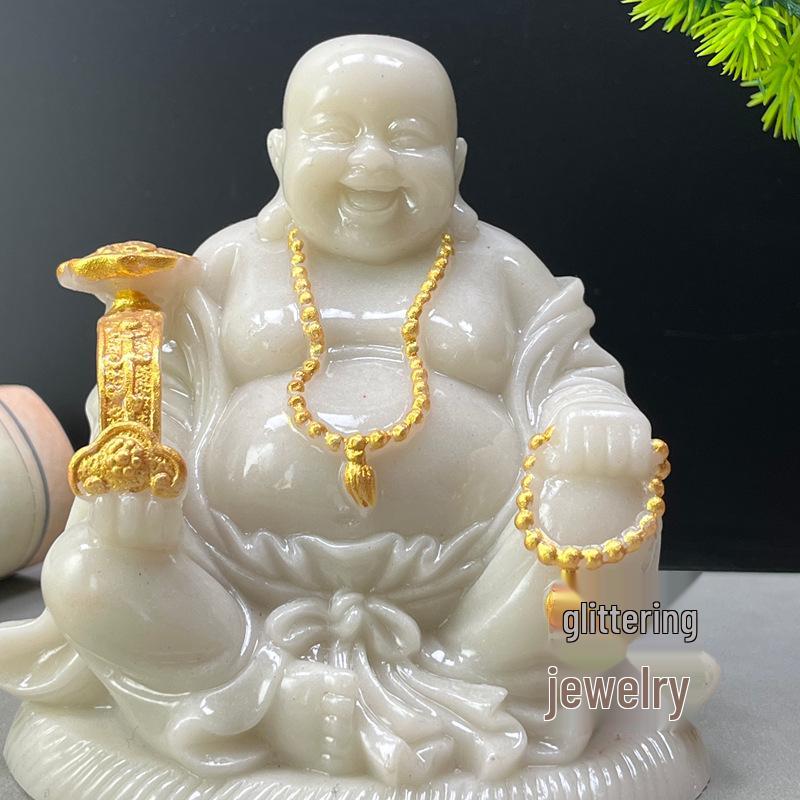 Ivory White Maitreya Laughing Buddha Tea Pet Ornament for Desktop or Car Feng Shui Decor