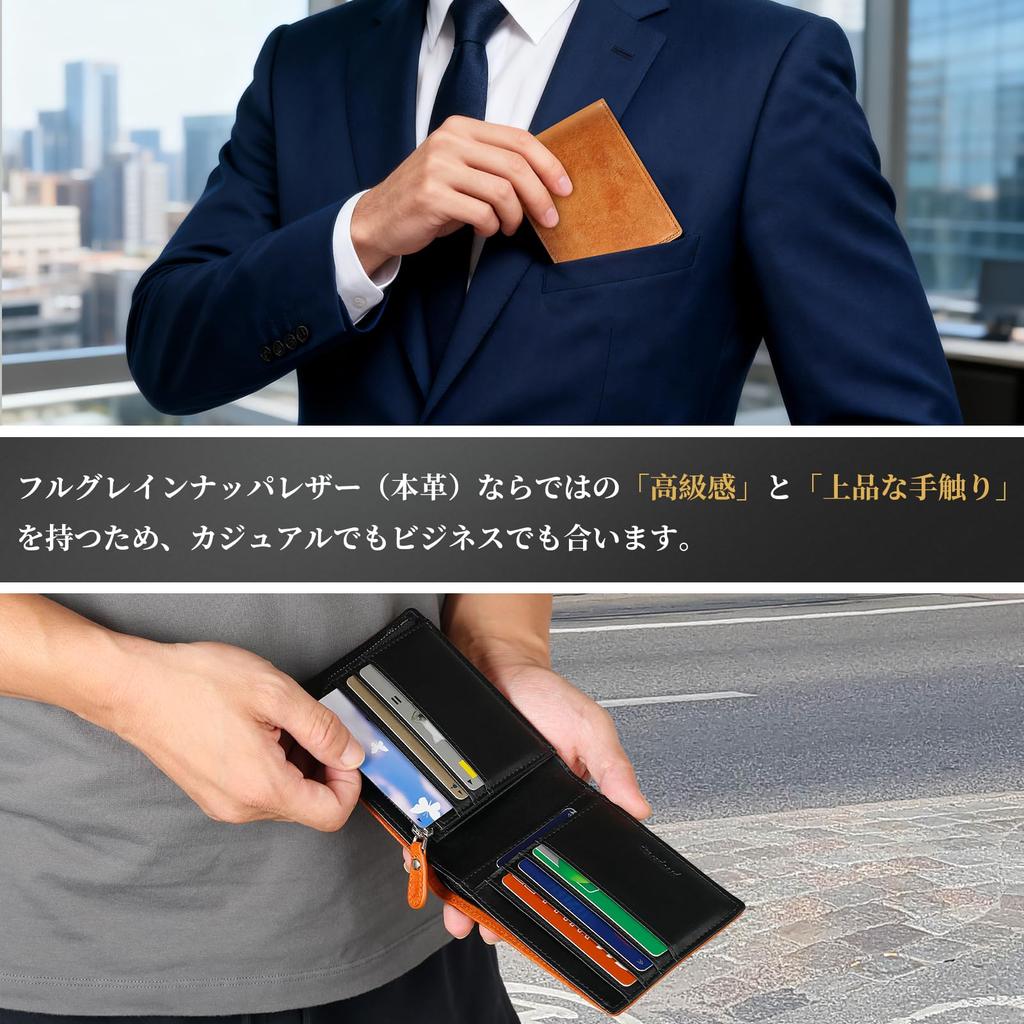 Bifold Italian YKK Day Gift Large Brown [prosperous] Men's Wallet, Leather, Zipper, Father's Box, Capacity, [Used]