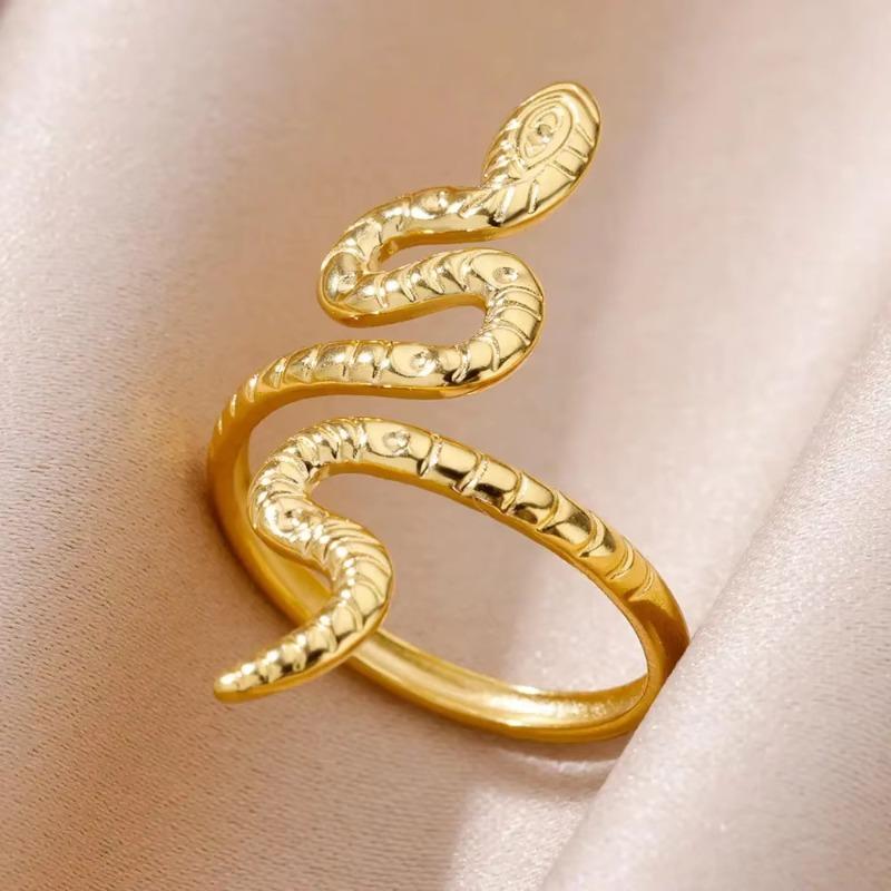 Retro Titanium Steel Ring Female Golden Snake Versatile Simple Hip Hop Personality Open Snake Hot Selling Trend