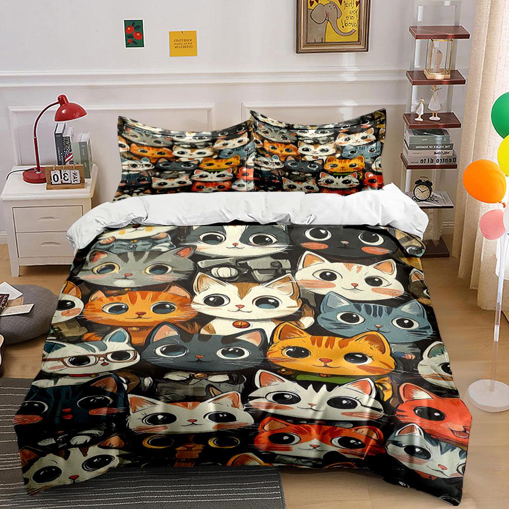 

Stylized cat faces pattern. Bedding sets Duvet cover sets Duvet covers Pillowcases(1 * Duvet Cover 2 * Pillowcases, without duvet insert) 135x200cm
