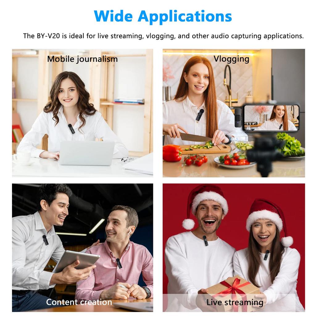 Boya BY-V20 2.4GHz Wireless Lapel Microphone, 360° Omnidirectional, Rechargeable, Lightweight (9.5g), Compact, Auto-Pairing, 50m Stable Reception, 9