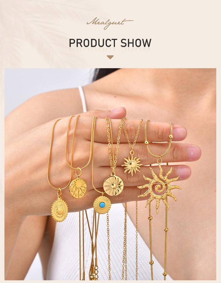 Dainty Sunburst Coin Pendant Necklace, Stainless Steel 18K PVD Gold Plated Waterproof Tarnish Free Celestial Layering Jewelry